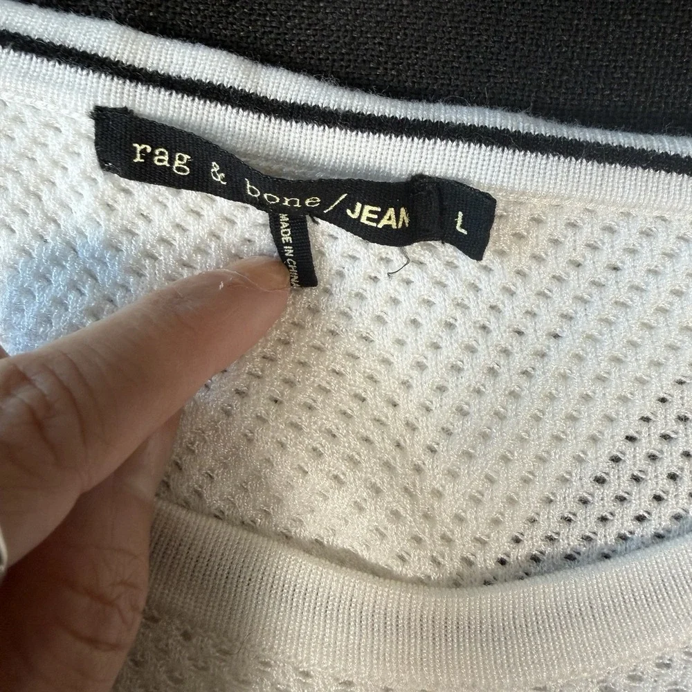 Rag &‎ Bone Mesh Knit Open Back Sweater L White Minimalist Sporty Chic Capsule